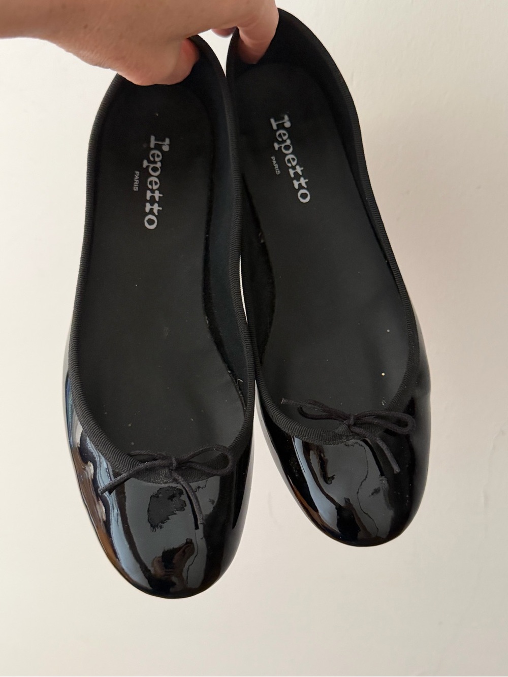 Repetto Black Patent Leather Ballet Flats with Bow Trim